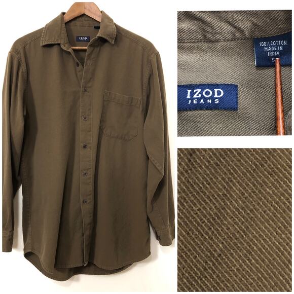 Izod Other - VTG Y2K IZOD Jeans 100% Cotton Button Up Shirt Olive Twill S Minimalist Preppy